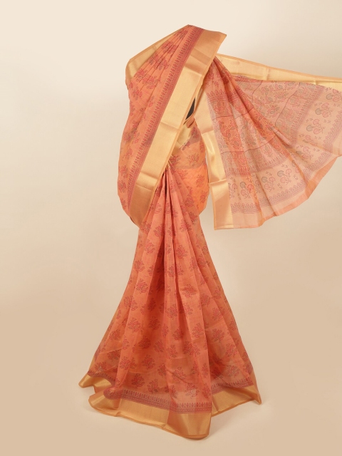 

Pothys Rust & Gold-Toned Floral Printed Zari Saree