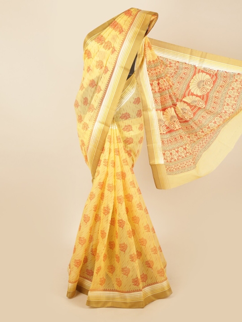 

Pothys Yellow & Red Floral Printed Zari Saree