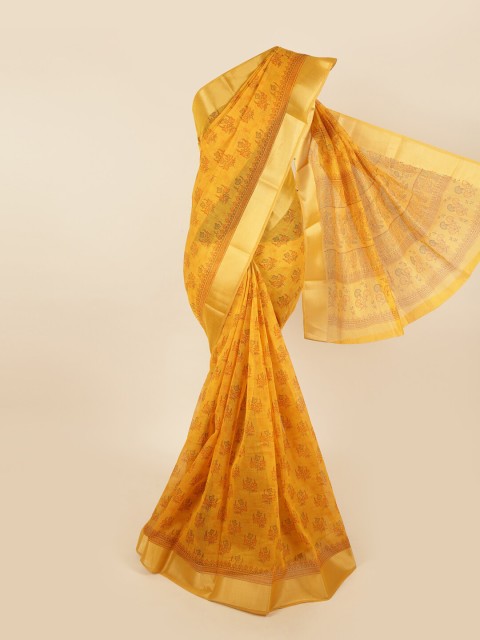 

Pothys Mustard Yellow & Green Ethnic Motifs Printed Saree