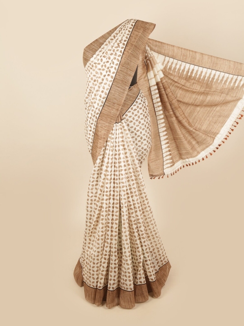

Pothys Cream-Coloured & Brown Ethnic Motifs Saree