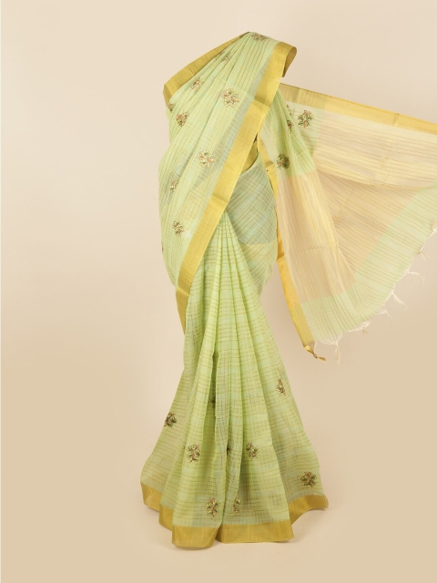 

Pothys Green & Gold-Toned Cotton Blend Embroidered Saree