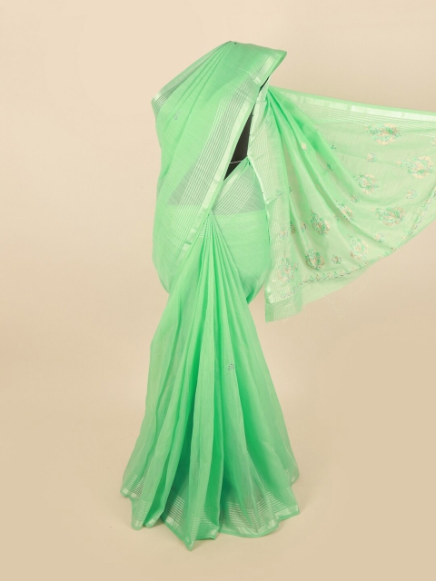 

Pothys Green & Silver-Toned Floral Zari Saree