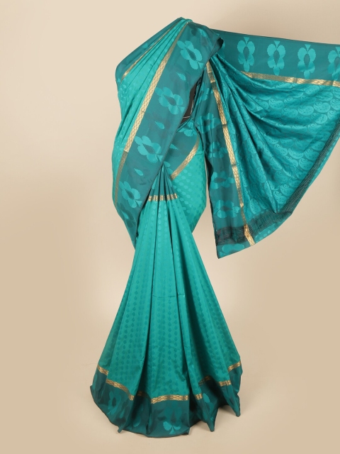 

Pothys Green & Gold-Toned Floral Zari Saree