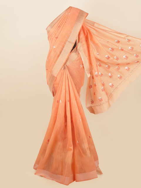 

Pothys Orange & White Embroidered Saree