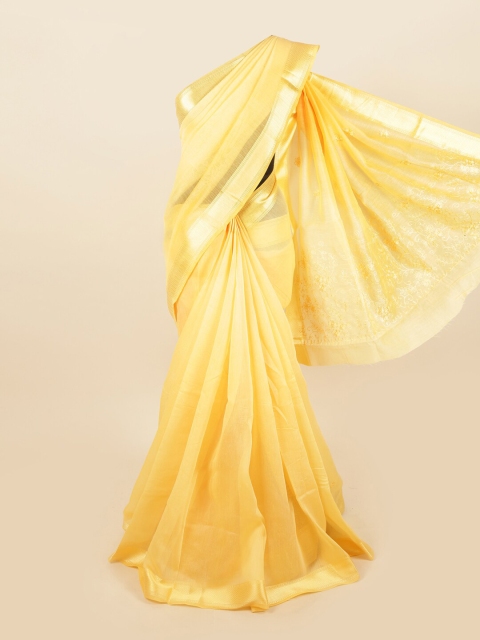 

Pothys Yellow & Gold-Toned Floral Embroidered Zari Saree