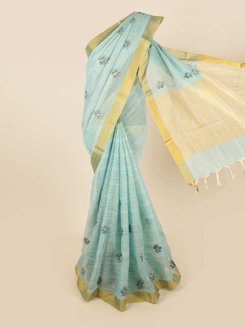 

Pothys Blue & Gold-Coloured Ethnic Motifs Embroidered Saree