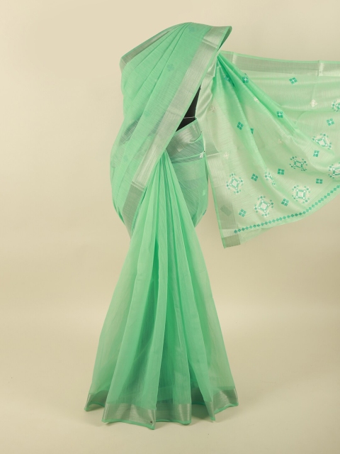 

Pothys Green & Silver-Toned Ethnic Motifs Zari Saree