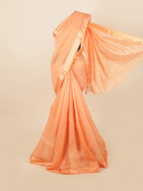 

Pothys Orange & Gold-Toned Floral Embroidered Saree