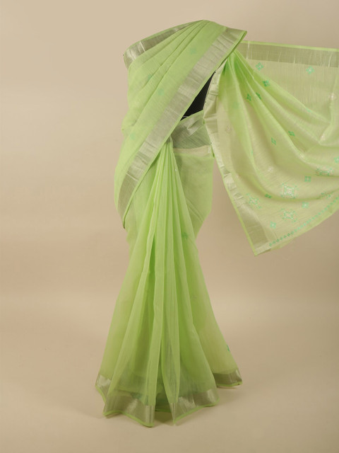 

Pothys Green & Silver-Toned Embroidered Zari Saree