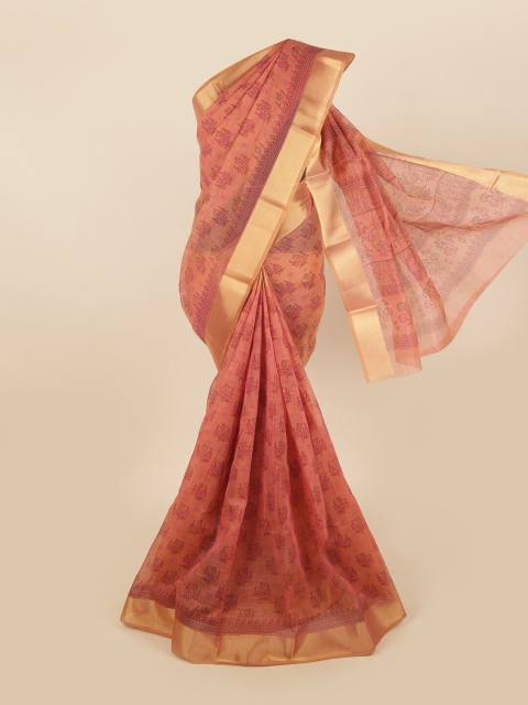 

Pothys Pink & Brown Floral Cotton Blend Saree