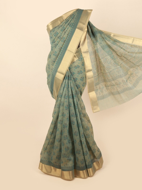 

Pothys Green & Gold-Toned Ethnic Motifs Zari Saree