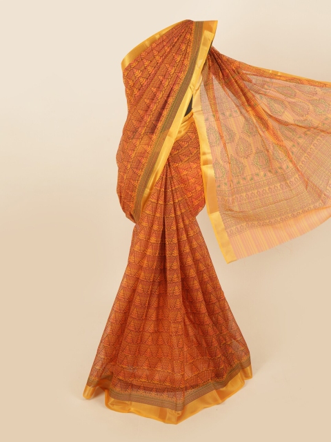 

Pothys Orange & Gold-Toned Ethnic Motifs Printed Saree