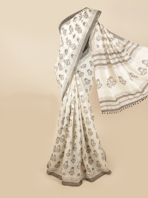 

Pothys Cream-Coloured & Grey Floral Saree