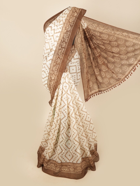 

Pothys Cream-Coloured & Brown Floral Printed Saree