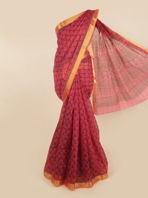 

Pothys Magenta & Gold-Toned Ethnic Motifs Printed Saree