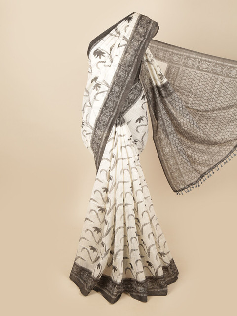 

Pothys Cream-Coloured & Grey Floral Printed Saree