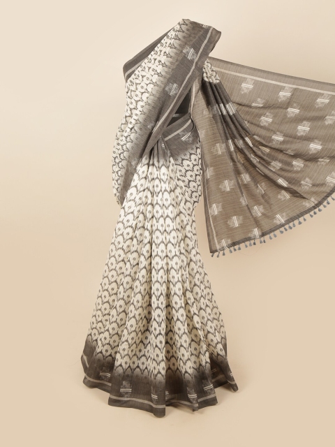 

Pothys Yellow Cream-Coloured Cotton Blend Geometric Printed Saree