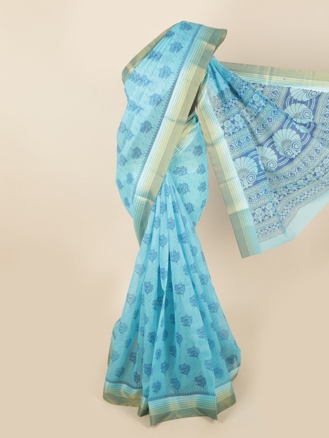 

Pothys Blue & Gold-Toned Floral Saree