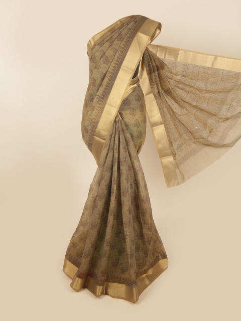 

Pothys Women Green Printed Cotton Blend Saree with Blouse