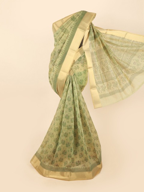 

Pothys Green & Gold-Toned Floral Printed Zari Saree