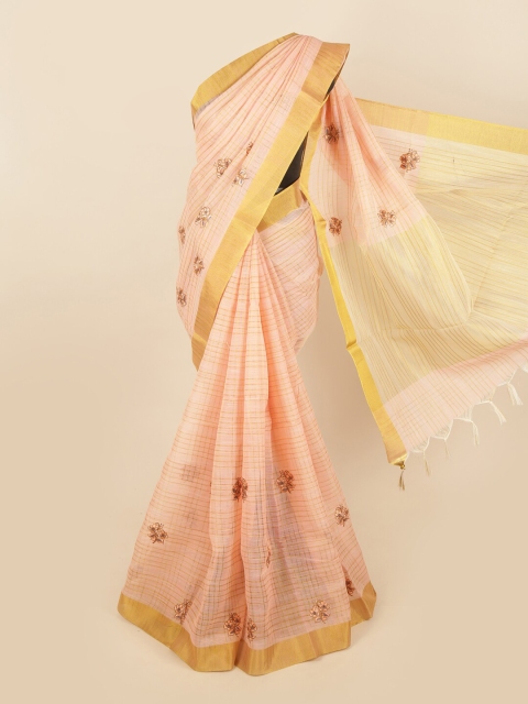 

Pothys Pink & Gold-Toned Checked Cotton Blend Saree