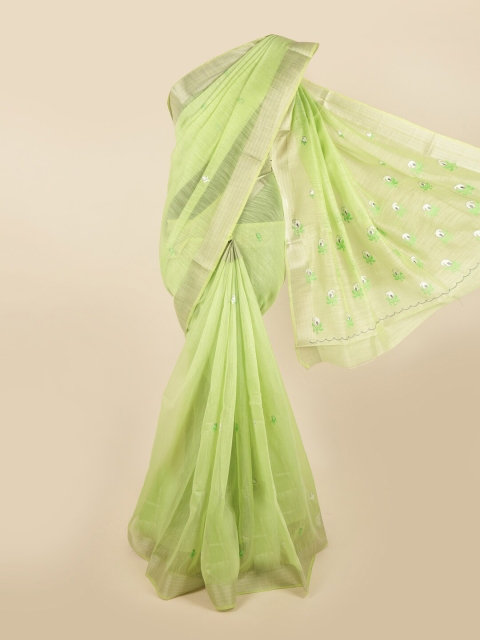

Pothys Green & Silver-Toned Embroidered Zari Saree