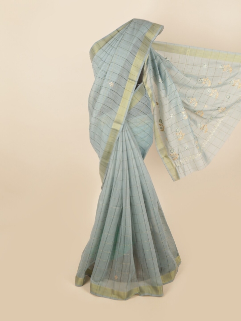 

Pothys Grey & Gold-Toned Checked Saree