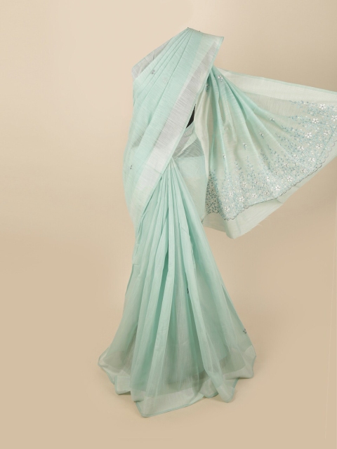 

Pothys Blue & White Floral Embroidered Zari Border Saree