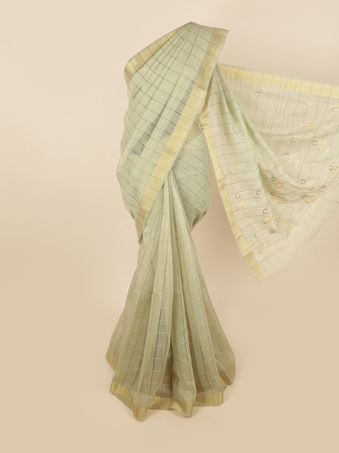 

Pothys Green & Gold-Toned Checked Saree