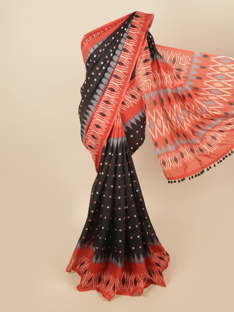 

Pothys Black & Red Polka Dot Printed Saree