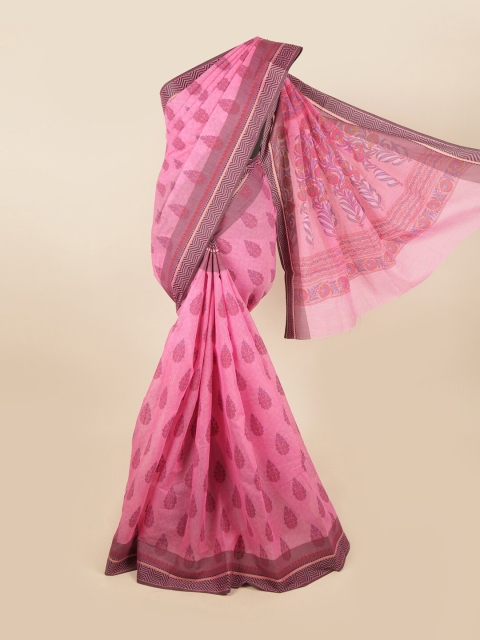 

Pothys Pink & Blue Floral Printed Saree