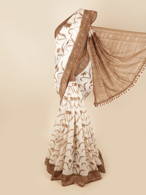 

Pothys Cream-Coloured & Brown Floral Printed Saree