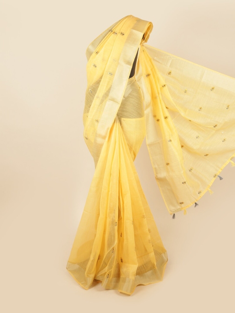 

Pothys Yellow & Grey Floral Saree
