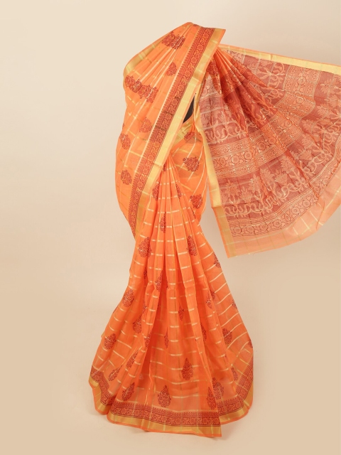 

Pothys Orange & Brown Ethnic Motifs Zari Saree