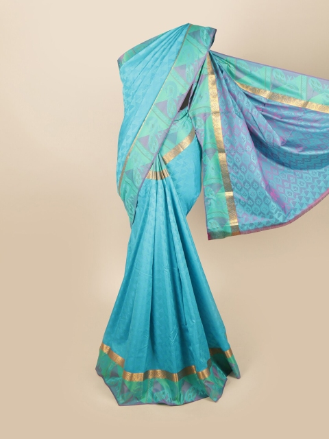 

Pothys Blue Cotton Blend Geometric Woven Designed Saree