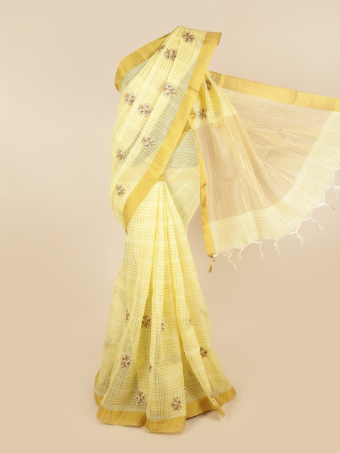 

Pothys Women Yellow Embellished Cotton Blend Saree with Blouse