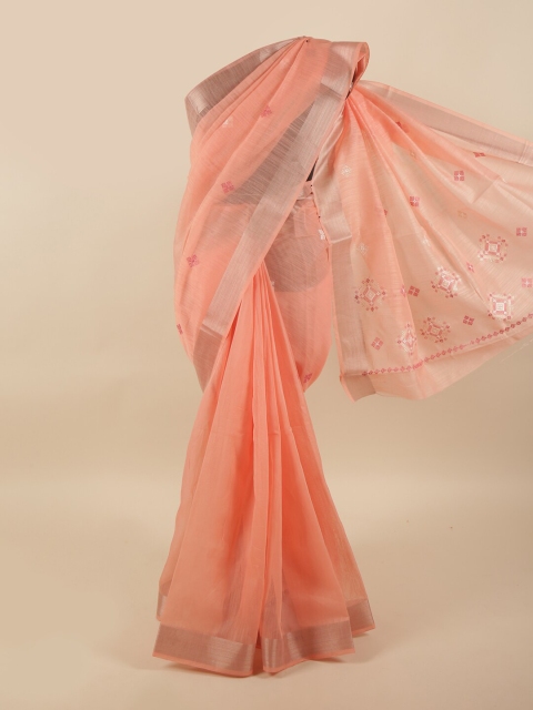 

Pothys Peach-Coloured & Beige Floral Cotton Blend Saree