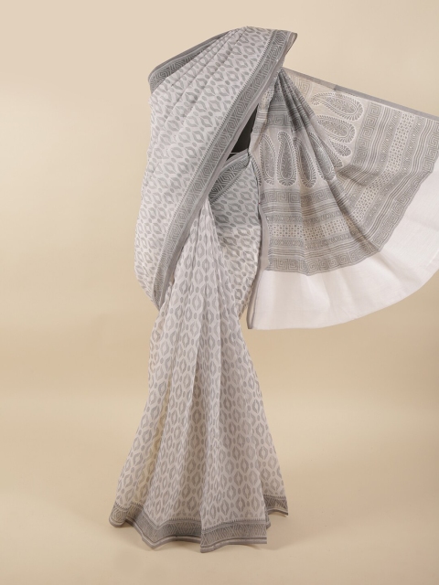 

Pothys White & Grey Printed Saree