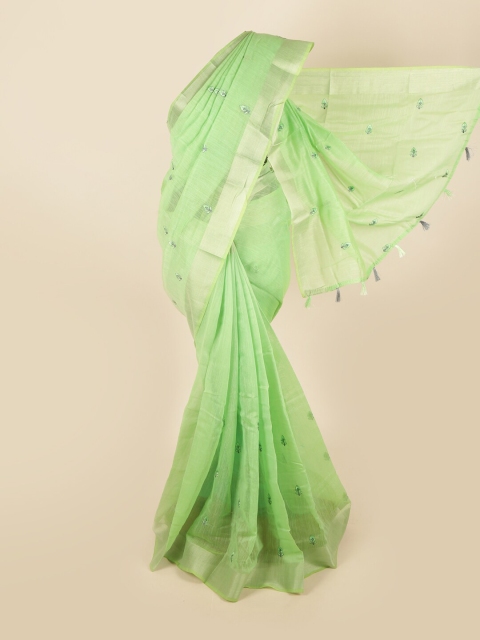 

Pothys Green & Gold-Coloured Ethnic Motifs Embroidered Saree