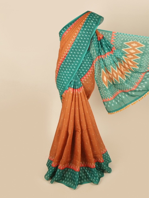 

Pothys Rust & Green Cotton Blend Geometric Printed Saree