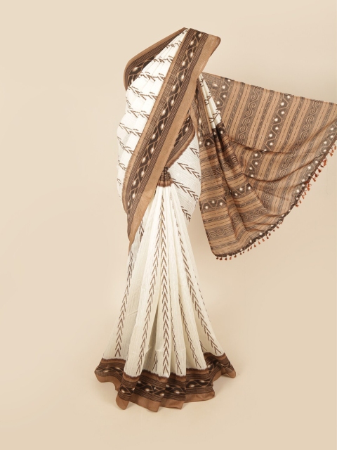 

Pothys Women Cream Printed Cotton Blend Saree with Blouse