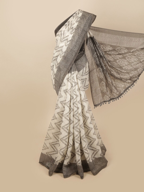 

Pothys Cream-Coloured & Grey Woven Design Saree