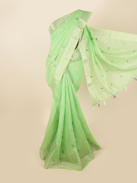 

Pothys Green Floral Cotton Blend Saree