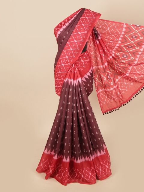 

Pothys Purple & Red Ikkat Print Cotton Blend Saree