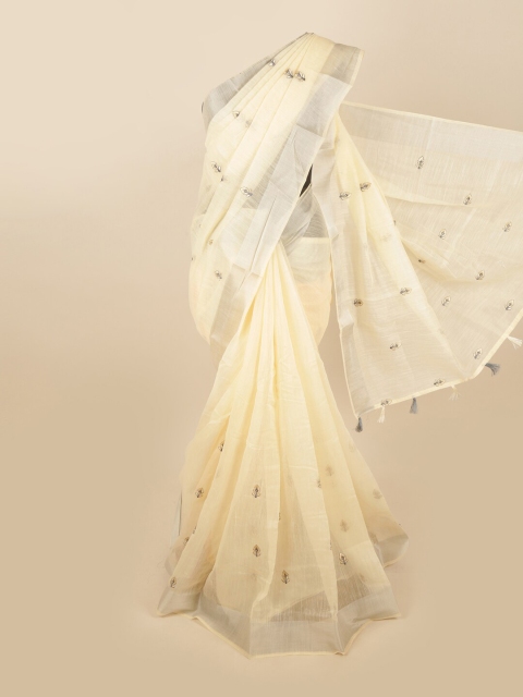 

Pothys Cream-Coloured & Grey Floral Saree