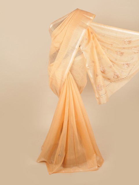 

Pothys Peach-Coloured Floral Embroidered Zari Saree