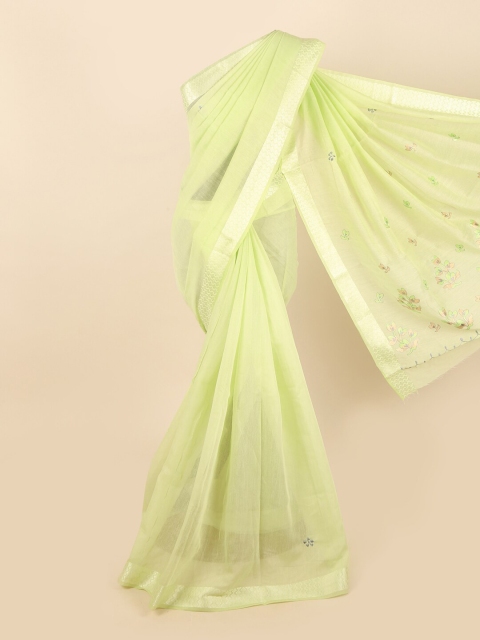 

Pothys Green & Silver-Toned Floral Saree