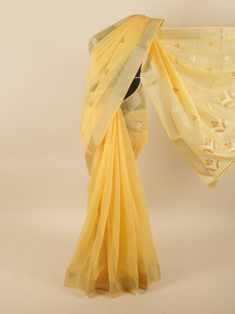 

Pothys Yellow Floral Cotton Blend Saree