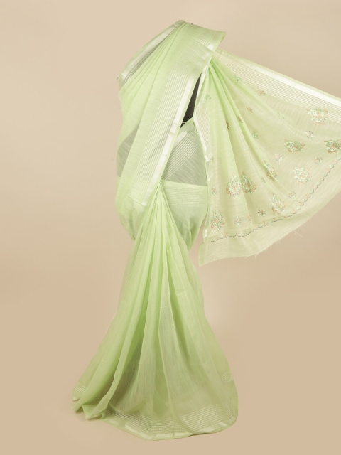 

Pothys Green & Silver-Toned Embroidered Saree