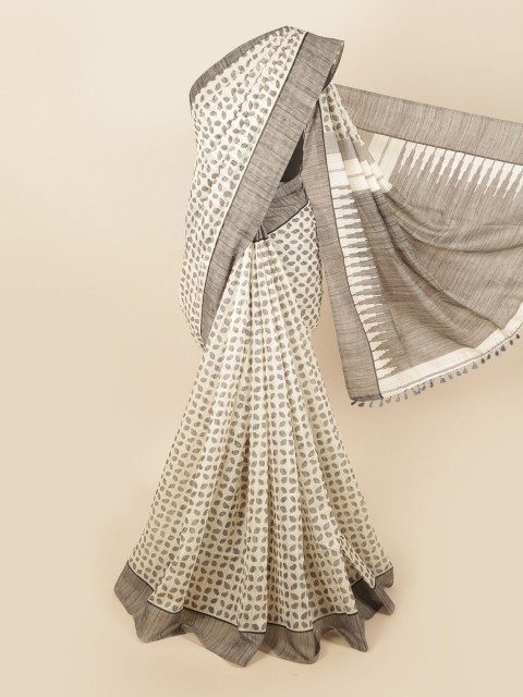 

Pothys Cream-Coloured & Grey Floral Printed Saree